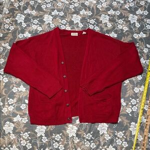 St. John's Bay Deep Red Knit 100% Cotton Button Front Cardigan Sweater
